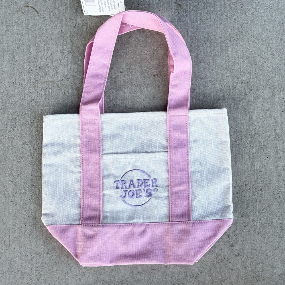 Trader Joe's Pink Pastel Mini‎ Canvas Tote Lunch Personal Hand Bag Reusable NWT
